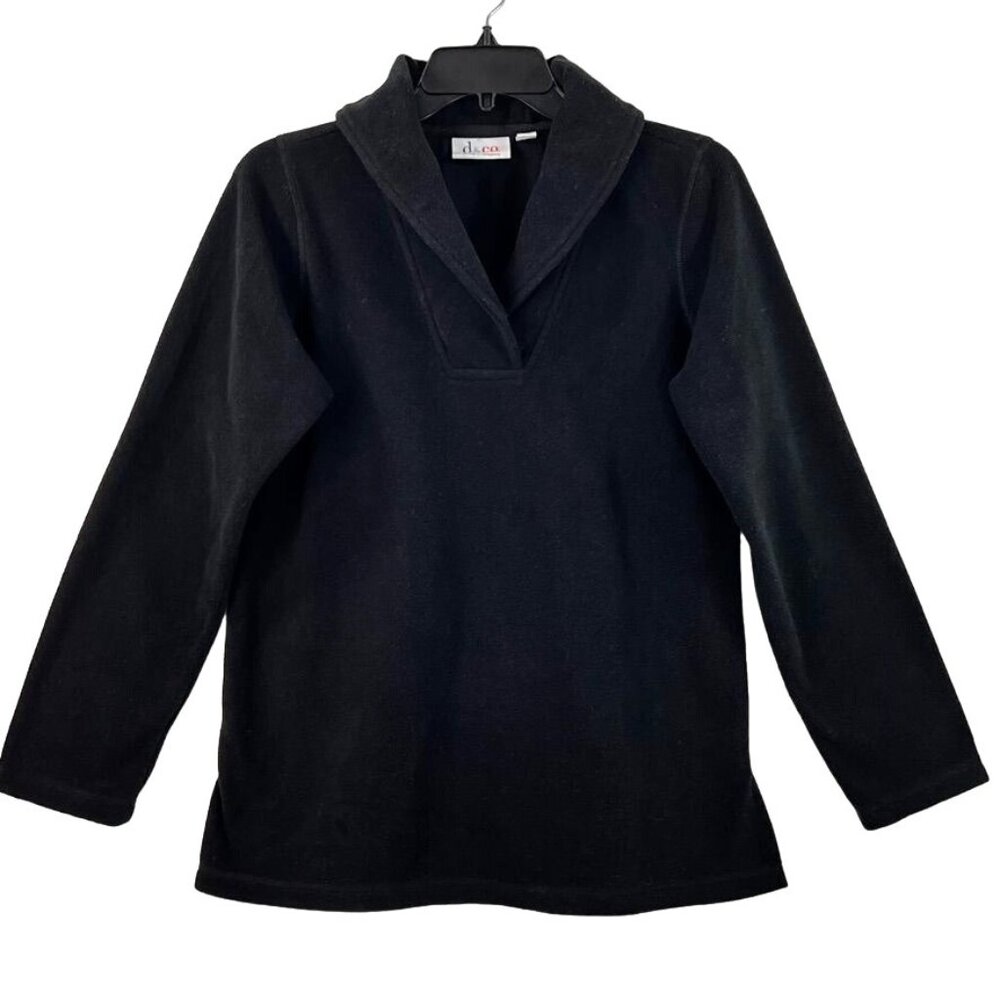 D & Co. Black Shawl Collar Fleece Pullover Sweater Womens Size S Long Sleeves
